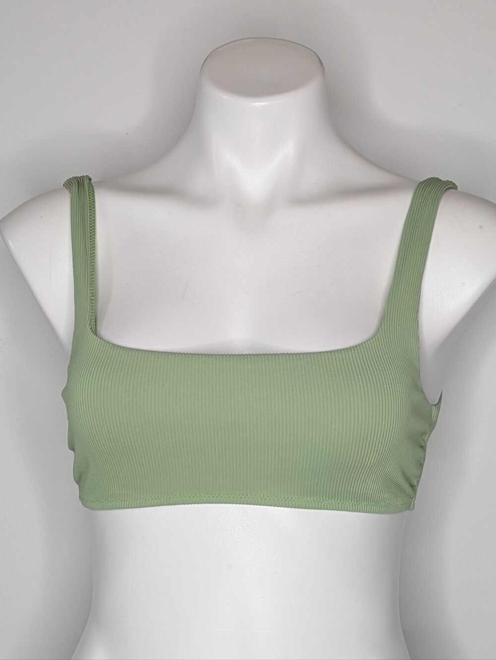 Aerie Green Ribbed Square Scoop Bikini Top M